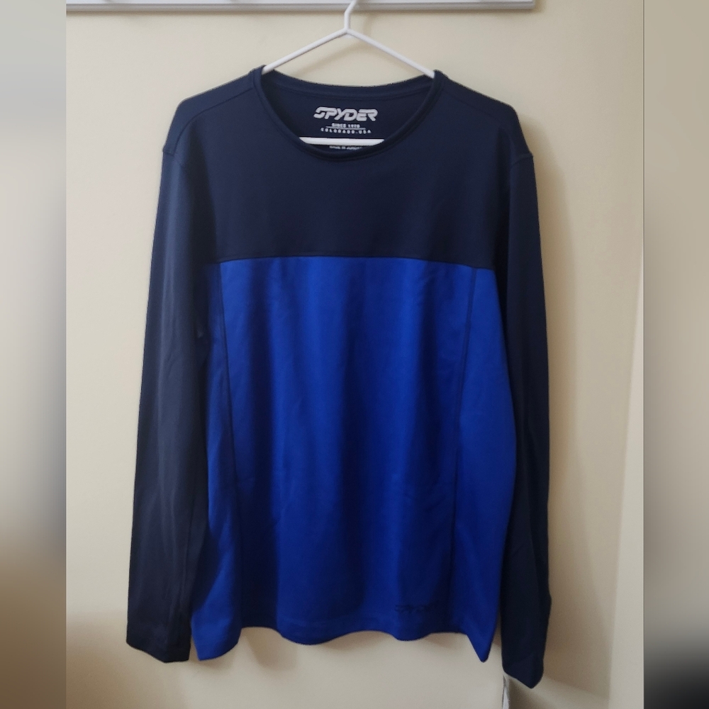 Spyder tshirt mens L small navy blue long sleeve base layer‎ crew neck active